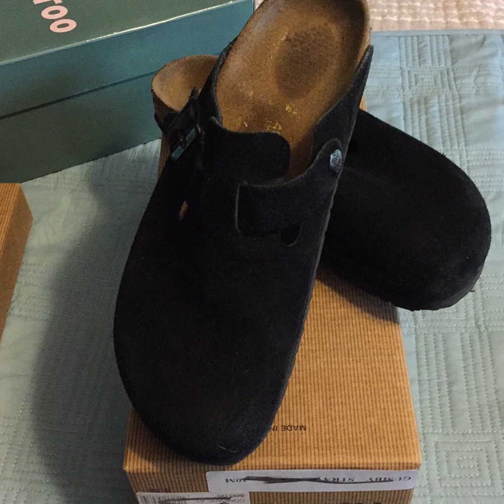 Black Birkenstock suede black mules size 10